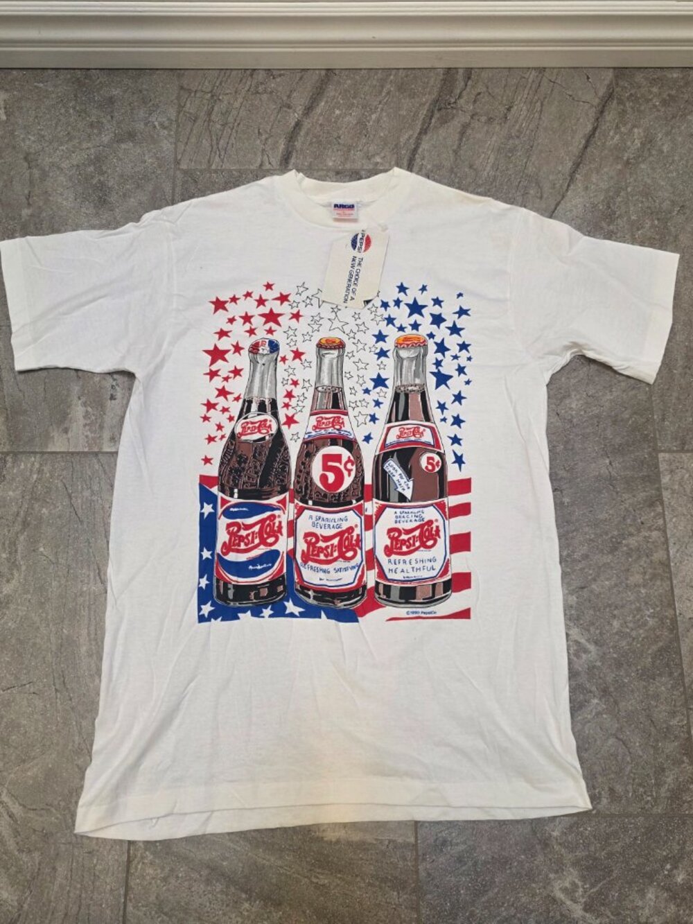 Vintage 80s Pepsi T Shirt Single Stitch USA Logo new with tags American flag Lrg